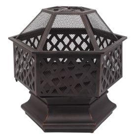 22" Hexagonal Shaped Iron Brazier Wood Burning Fire Pit Decoration for Backyard Poolside 22" Hexagonal Shaped Iron Brazier Wood Burning Fire Pit Decoration for Backyard Poolside